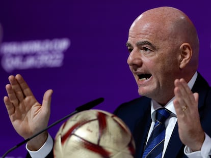 Gianni Infantino, presidente de la FIFA, en la rueda de prensa de este viernes en Qatar.