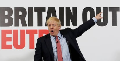 El primer ministro, Boris Johnson, durante un mitin de campaña.