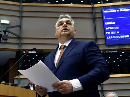El húngaro Viktor Orbán interviene en el Parlamento Europeo.