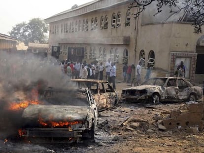 Imagem de um atentado perpetrado por Boko Haram na Nigéria.