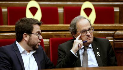 El vicepresidente del Parlament, Pere Aragonès junto al president, Quim Torra.