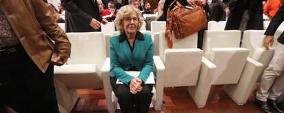 La alcaldesa de Madrid, Manuela Carmena, durante la presentación de la exposición urbana