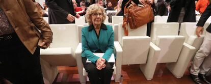 La alcaldesa de Madrid, Manuela Carmena, durante la presentación de la exposición urbana 