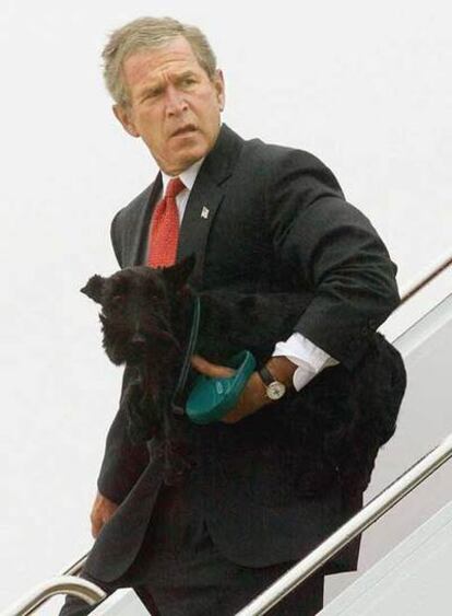 George W. Bush, con su perro <i>Barney.</i>