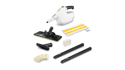 aspiradores con vapor sobre fondo blanco.