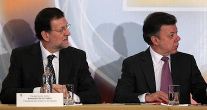 El presidente del Gobierno, Mariano Rajoy y el presidente de Colombia, Juan Manuel Santos.