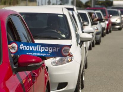 Acto de protesta contra el pago de peajes en las autopistas catalanas.