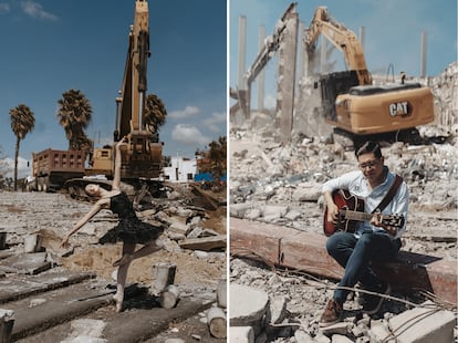 Activistas y artistas frente a una construcción en Nayarit, en junio de 2025.