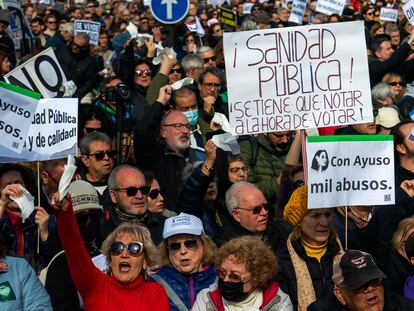Manifestación el pasado febrero en Madrid a favor de la sanidad pública.