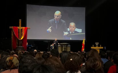Edir Macedo durante su sermón el domingo en el Palacio de Vistalegre.