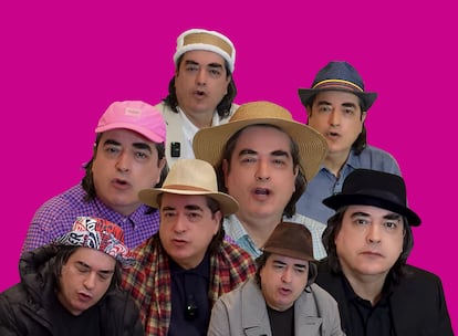 Collage de imágenes de Jaime Bayly en vídeos de su canal de YouTube, en los que siempre aparece con diferentes sombreros y gorros.