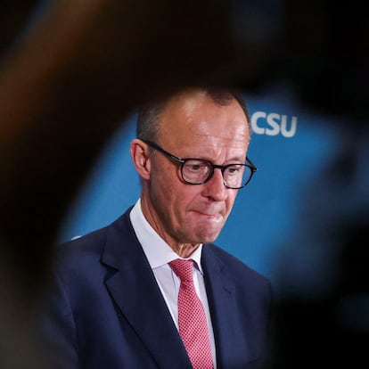 Christian Democratic Party (CDU) party leader Friedrich Merz looks on as he speaks to the media after the German parliament voted against an opposition draft law on tightening immigration policy, in Berlin, Germany, January 31, 2025. REUTERS/Liesa Johannssen