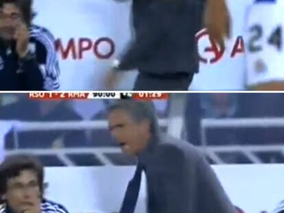 Mourinho lanza una botella de agua contra el banquillo
