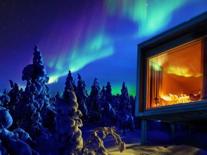 Espectaculares vistas desde una suite del Artic Tree Hotel, en Laponia. 