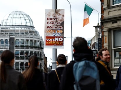 A sign on a Dublin street calls for a "no" vote for the March 8 referendum.