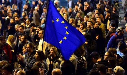 Manifestación en Budapest contra del cierre de la Universidad Central Europea, en abril de 2019.