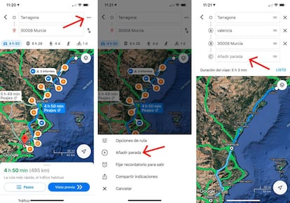 Añadir paradas a una ruta de Google Maps.