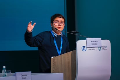 Francisco Vera durante una rueda de prensa de Unicef, en la COP29, en Bakú (Azerbaiyán).