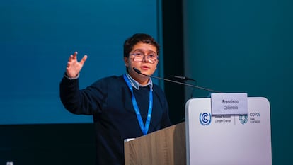 Francisco Vera durante una rueda de prensa de Unicef, en la COP29, en Bakú (Azerbaiyán).