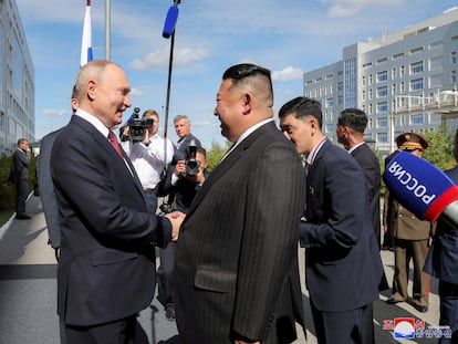 North Korean leader Kim Jong Un meets Russia's President Vladimir Putin in the Amur Oblast of the Far East Region, Russia, September 13, 2023.