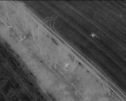 Captura de imágenes registradas por un dron de vigilancia en Ucrania.