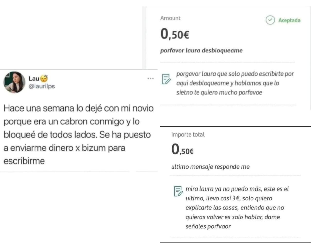 Capturas del hilo de Twitter, ya borrado, en el que Laura explicó su bloqueo a su ex.