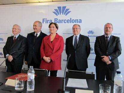 Miquel Valls, Felip Puig, Ada Colau, Josep Llu&iacute;s Bonet y Constant&iacute; Serrallonga en Fira de Barcelona.