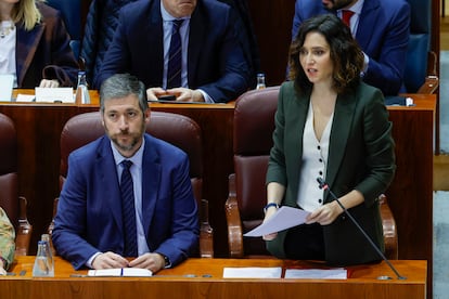 La presidenta madrileña, Isabel Díaz Ayuso, el día 20 en el pleno de la Asamblea regional.