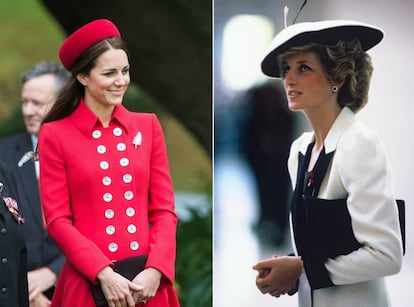 Kate Middleton, en 2014, y Diana de Gales, en 1985, con dise&ntilde;os de Catherine Walker. 