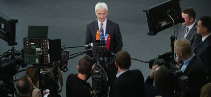 El primer ejecutivo de Volkswagen, Matthias Müller, este jueves en Wolfsburgo (Alemania).