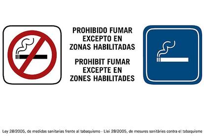 En esta señal se establece la prohibición, pero se habilitan zonas en el local para que se pueda fumar.