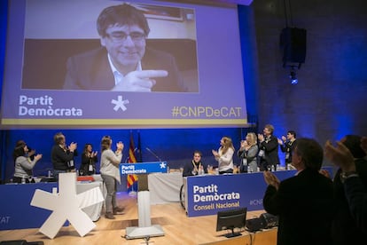 Puigdemont in a video conference.