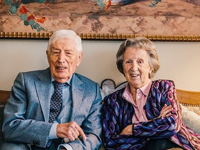 Former prime minister of the Netherlands, Dries van Agt and his wife, Eugenie Krekelberg.