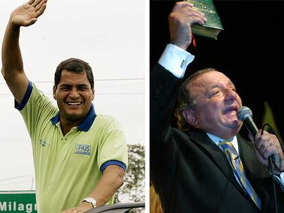 El izquierdista Rafael Correa y el conservador Álvaro Noboa (derecha), en sus respectivos cierres de campaña.