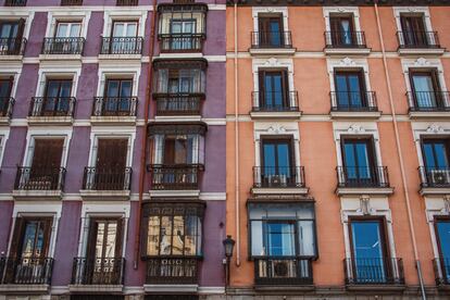 Typical residential buildings in the city center of Madrid, Spain