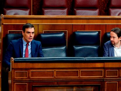 Pedro Sánchez y Pablo Iglesias, el pasado jueves en el Congreso.