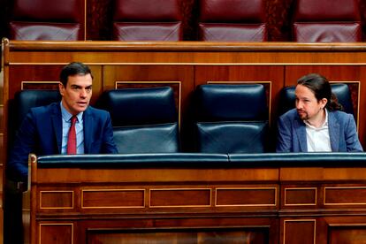 Pedro Sánchez y Pablo Iglesias, el pasado jueves en el Congreso.