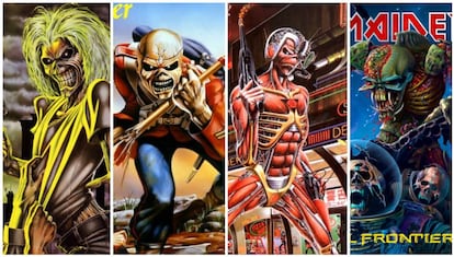 La evolución de Eddie se puede apreciar en las portadas de los discos de Iron Maiden. En la imagen, 'Killers' (1981), 'The Trooper' (1983), 'Somewhere in time' (1986) y 'The Final Frontier' (2010).