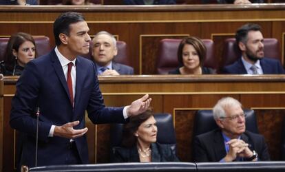El presidente del Gobierno, Pedro Sánchez, este miércoles en la sesión de control al Gobierno en el Congreso.