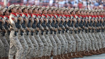 Soldados en el desfile en la plaza de Tiananmen, el 3 de septiembre.