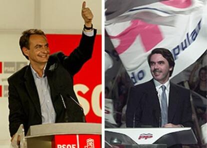 José Luis Rodríguez Zapatero y José María Aznar, en el cierre de la campaña anoche en Madrid.