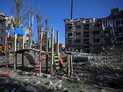 La zona residencial dañada por el ataque ruso, este martes en Pokrovsk, región de Donetsk.