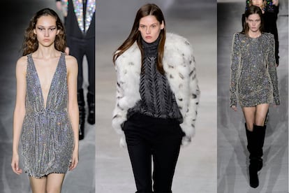 Saint Laurent apuesta por los minivestidos de cristal y los abrigos de pelo en una sofisticada colección de otoño-invierno 2017-18