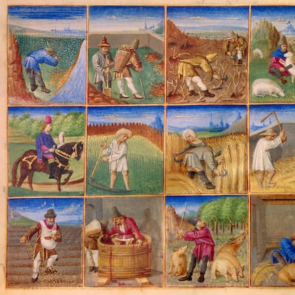 Calendario del siglo XV con distintas escenas de las labores del campo.