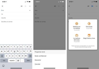 Programar envío en Gmail para iOS y Android.