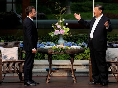 El presidente francés, Emmanuel Macron, y el presidente chino, Xi Jinping, en Guangzhou el pasado 7 de abril.