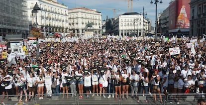 Animal rights activists rally in Madrid on Saturday.