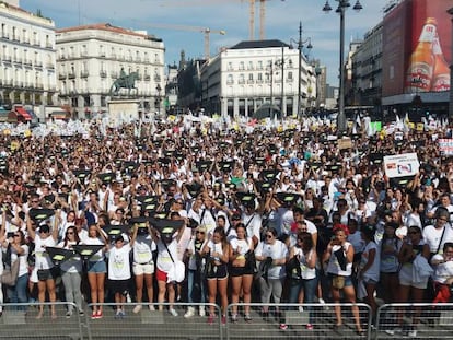 Animal rights activists rally in Madrid on Saturday.