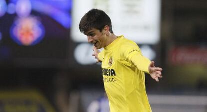 Gerard Moreno celebra su gol a la Real Sociedad.