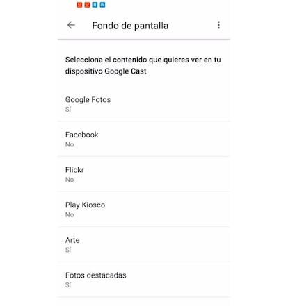 Esta es la pantalla donde podemos editar los ajustes de Google Fotos y Facebook en el Chromecast